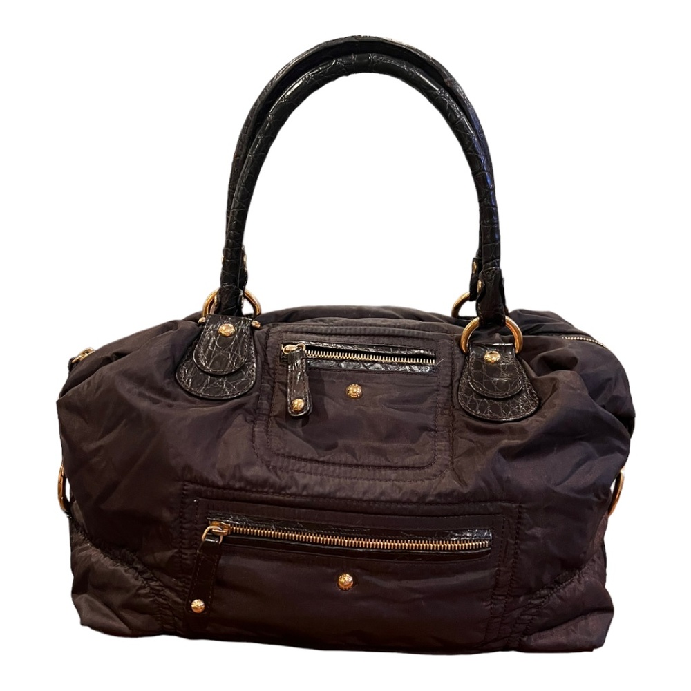 TOD’S Chocolate Brown Nylon Shoulder Handbag